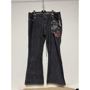 Coogi Jeans Womens 20W Dark Wash Flare Embroidered Graphic Legacy CG Patch Plus